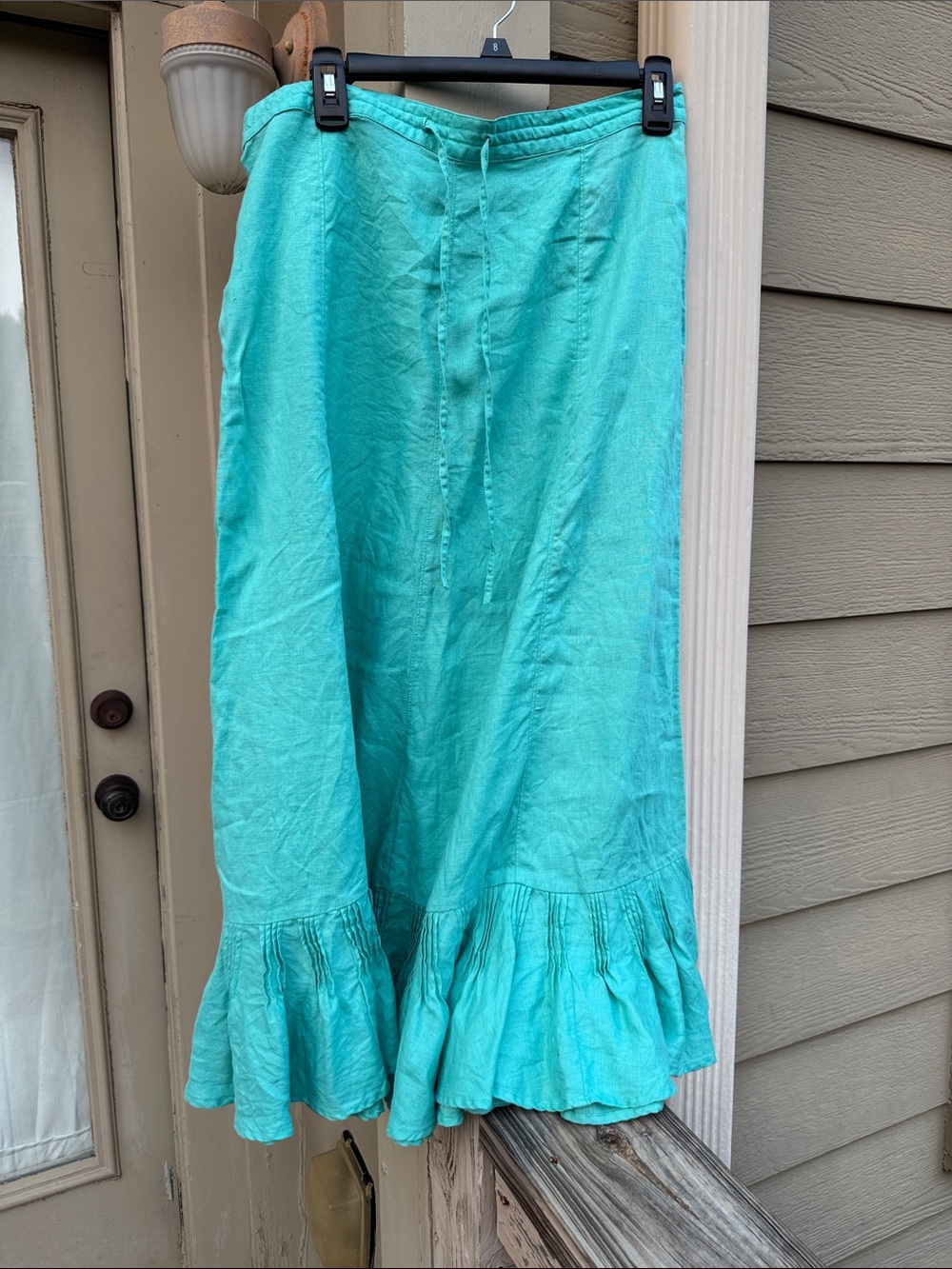 Women’s mint green 100% linen Ruffled Hem Maxi Skirt